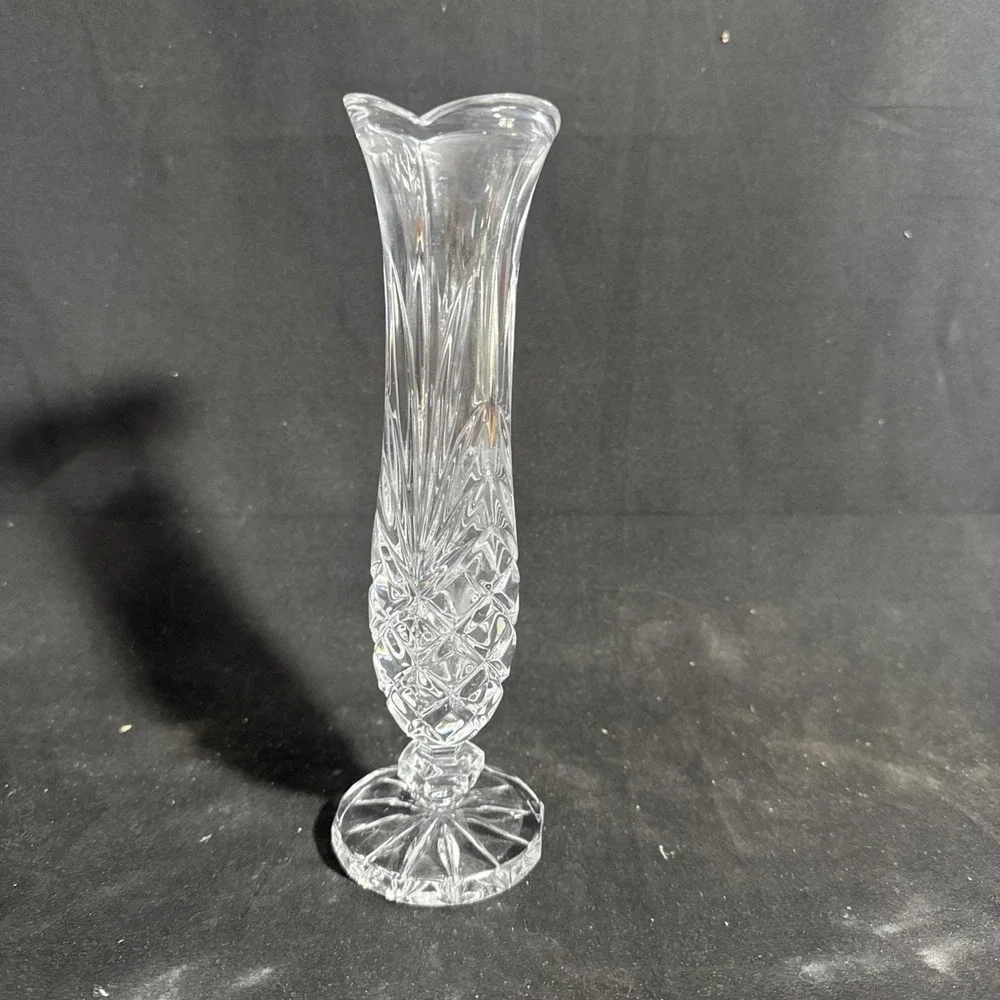 Vintage Glass Vase Tulip Topped Clear With Starburst Design
